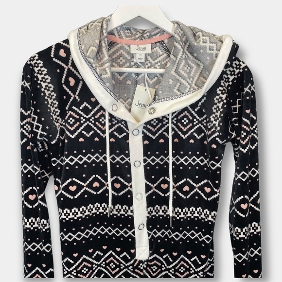 NWT Jennie Intimates hoodie Romper One Piece Onsie Hearts Size XS Xtra Small - Picture 4 of 5